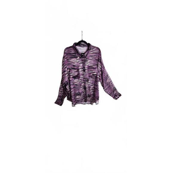 Nasty Gal Size 18 Purple and Black Sheer Button-Up Blouse with Animal Print - Picture 16 of 16